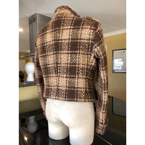 RARE Vtg Dolce & Gabbana Cropped Brown Plaid Double Breasted Chunky Tweed Jacket - Picture 6 of 12
